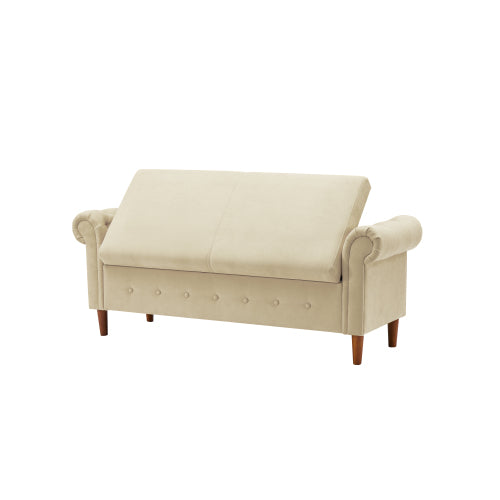 Beige Multifunctional Storage Rectangular Sofa Stool