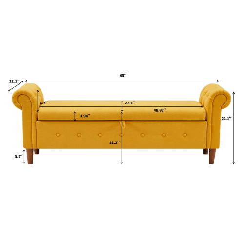 Yellow Multifunctional Storage Rectangular Sofa Stool
