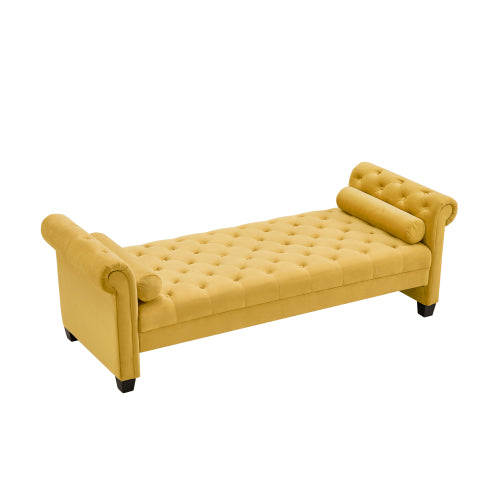 2038 Yellow Pleuche Rectangular Large Sofa Stool