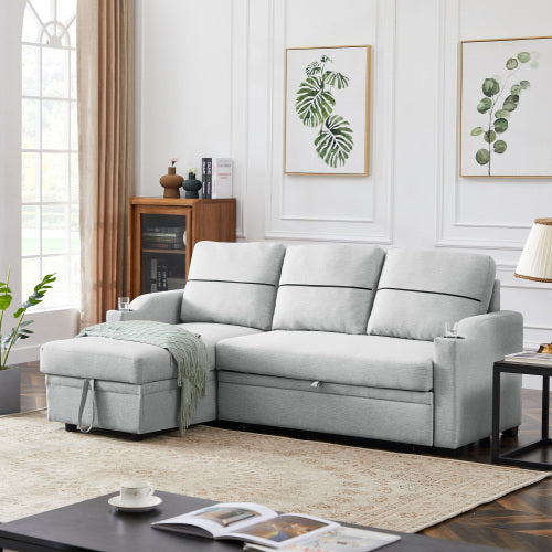 9191 Light gray pull-out storage sofa