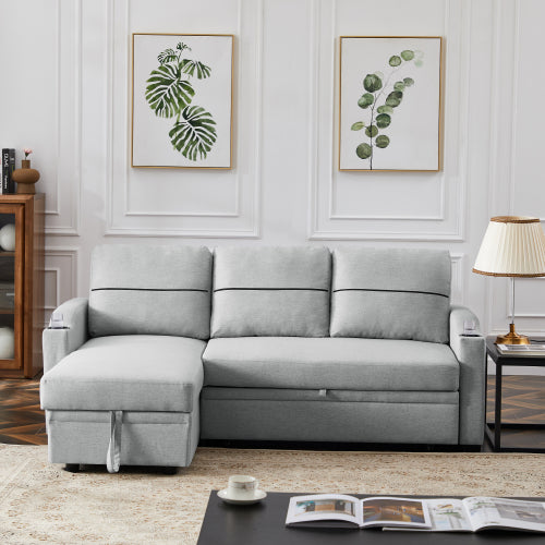 9191 Light gray pull-out storage sofa