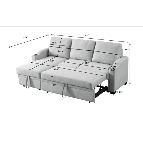 9191 Light gray pull-out storage sofa