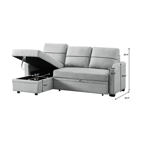 9191 Light gray pull-out storage sofa