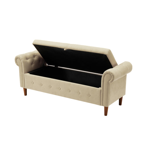 Beige Multifunctional Storage Rectangular Sofa Stool