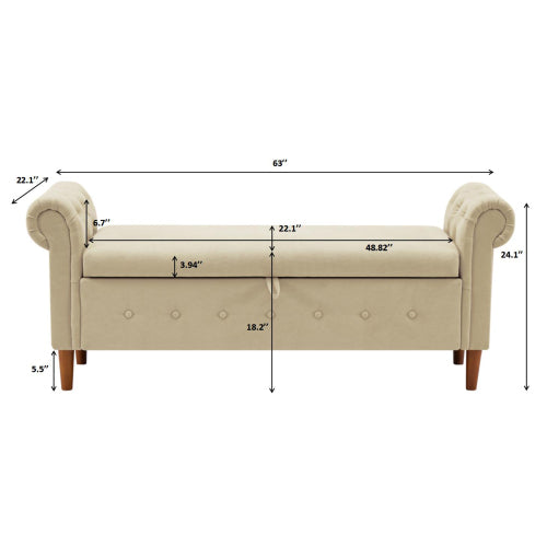 Beige Multifunctional Storage Rectangular Sofa Stool