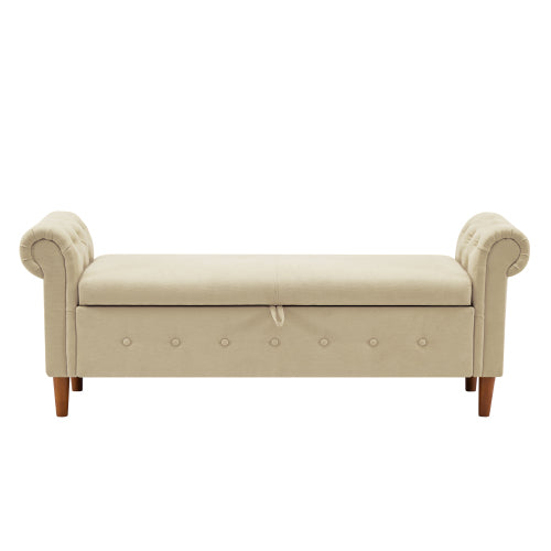 Beige Multifunctional Storage Rectangular Sofa Stool