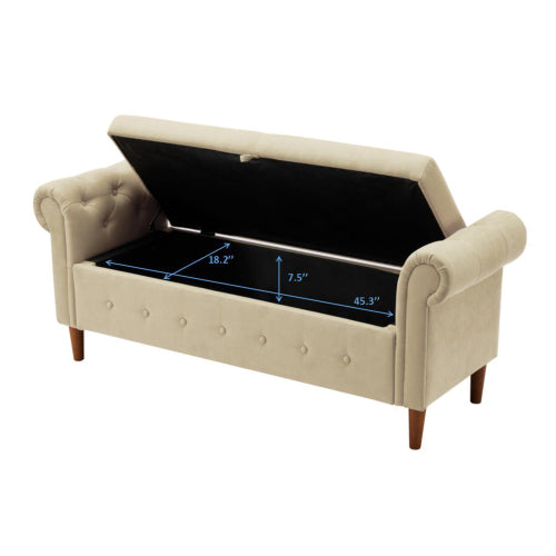 Beige Multifunctional Storage Rectangular Sofa Stool