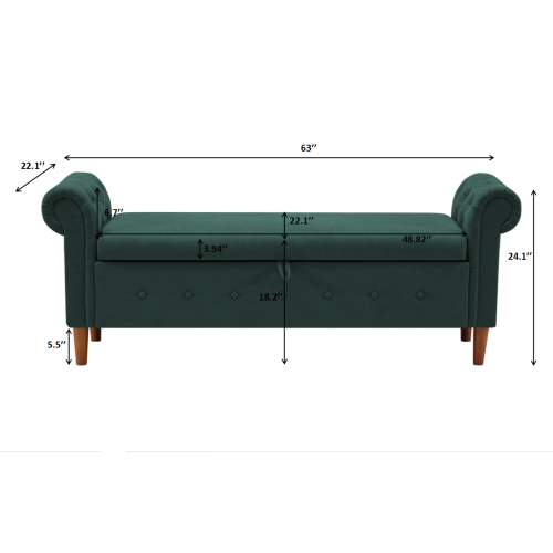 Olive Green Multifunctional Storage Rectangular Sofa Stool