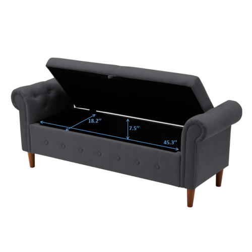 Dark Gray Multifunctional Storage Rectangular Sofa Stool