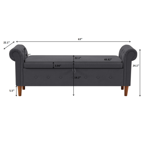 Dark Gray Multifunctional Storage Rectangular Sofa Stool