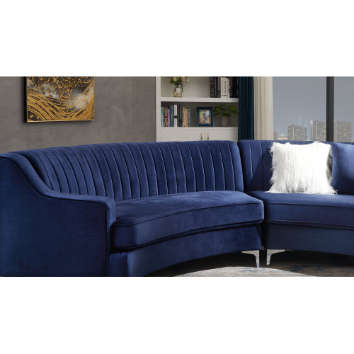 Navy Blue Velvet Curved Sofa