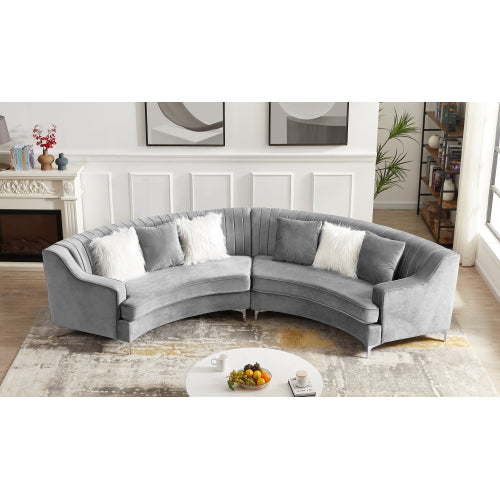 Grey Velvet Curved Sofa