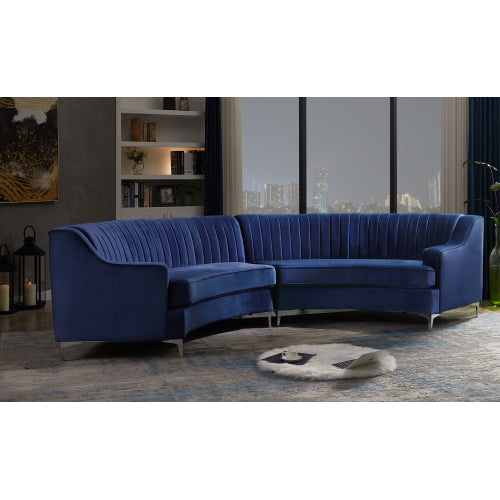 Navy Blue Velvet Curved Sofa