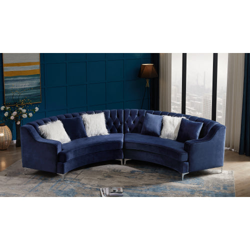 Black/Grey/Navy Blue Velvet Tufted Curved Sofa