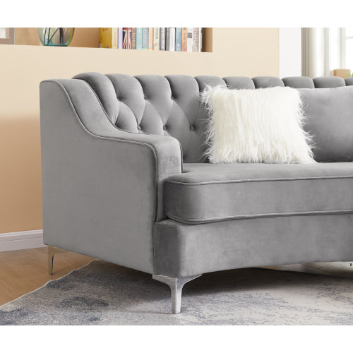 Black/Grey/Navy Blue Velvet Tufted Curved Sofa