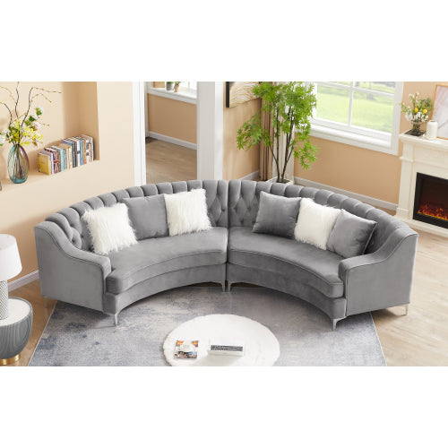 Black/Grey/Navy Blue Velvet Tufted Curved Sofa