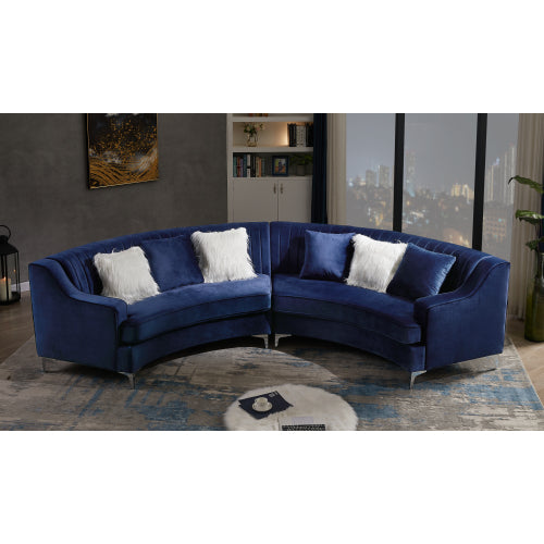 Navy Blue Velvet Curved Sofa