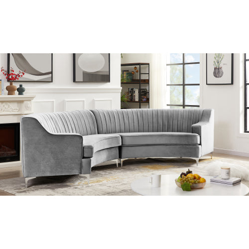 Grey Velvet Curved Sofa