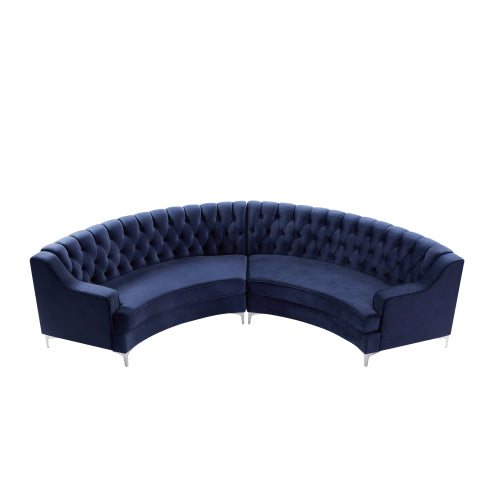 Black/Grey/Navy Blue Velvet Tufted Curved Sofa