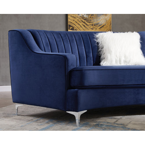 Navy Blue Velvet Curved Sofa