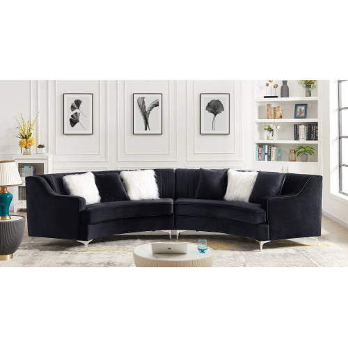 Black/Grey/Navy Blue Velvet Tufted Curved Sofa