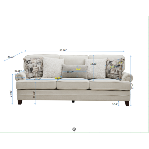 Three-Seat Sofa - Beige Chenille