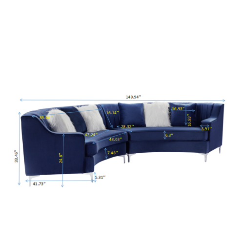 Navy Blue Velvet Curved Sofa