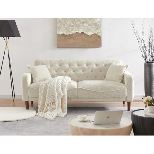 2047 Beige Teddy Velvet Three-Seat Sofa