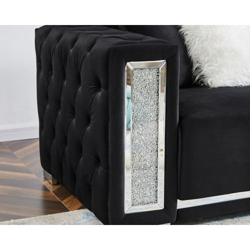 Single black velvet sofa