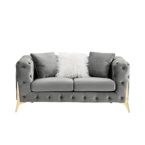 Two-seater grey velvet sofa