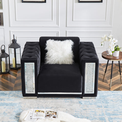 Single black velvet sofa