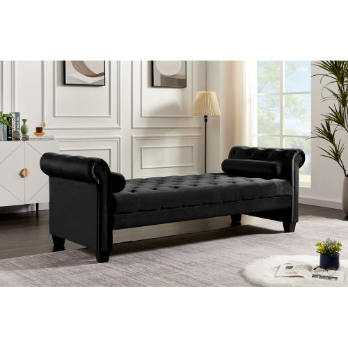 2038 Black Rectangular Large Sofa Stool