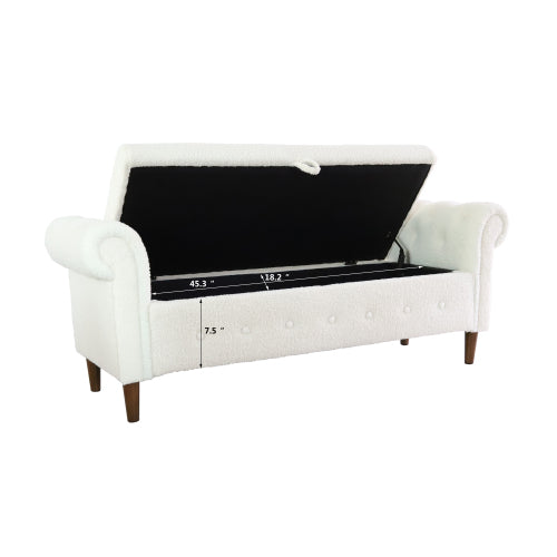 Beige Teddy Velvet Multifunctional Storage Rectangular Sofa Stool