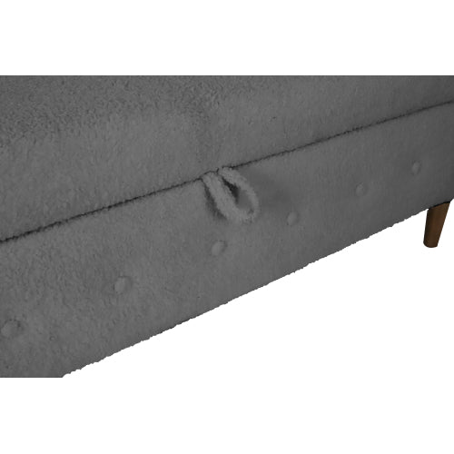 Grey Teddy Velvet Multifunctional Storage Rectangular Sofa Stool