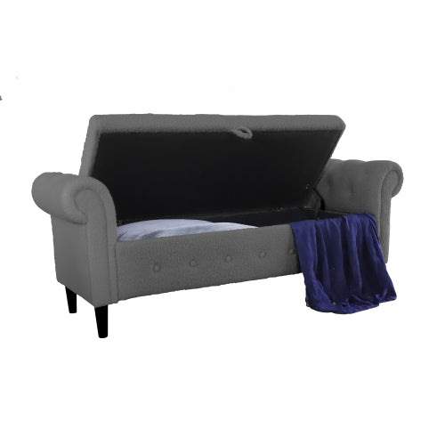 Grey Teddy Velvet Multifunctional Storage Rectangular Sofa Stool