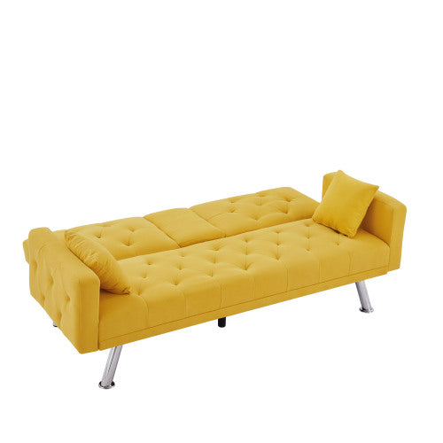 Square Arm Armrests, Yellow Linen Convertible Sofa and Daybed