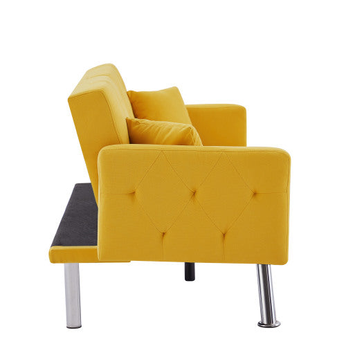 Square Arm Armrests, Yellow Linen Convertible Sofa and Daybed