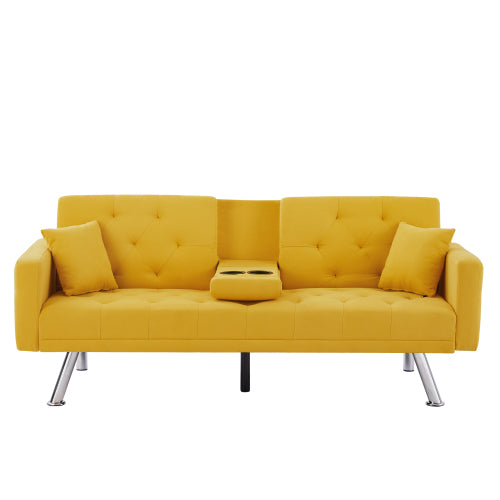 Square Arm Armrests, Yellow Linen Convertible Sofa and Daybed