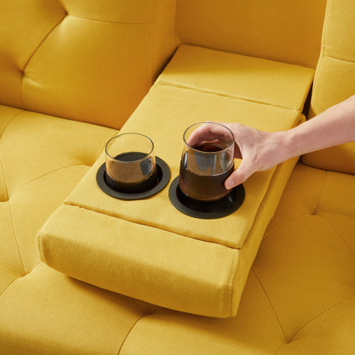 Square Arm Armrests, Yellow Linen Convertible Sofa and Daybed