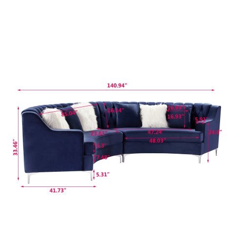 Black/Grey/Navy Blue Velvet Tufted Curved Sofa