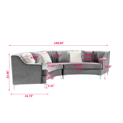 Grey Velvet Curved Sofa