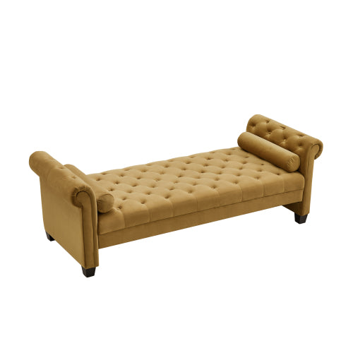 2038 Brown Pleuche Rectangular Large Sofa Stool