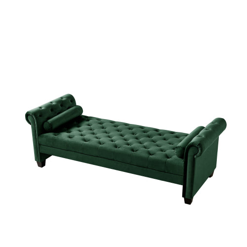 2038 Green Pleuche Rectangular Large Sofa Stool