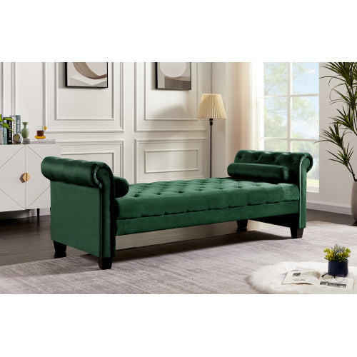 2038 Green Pleuche Rectangular Large Sofa Stool