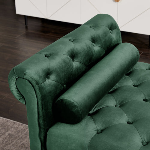 2038 Green Pleuche Rectangular Large Sofa Stool